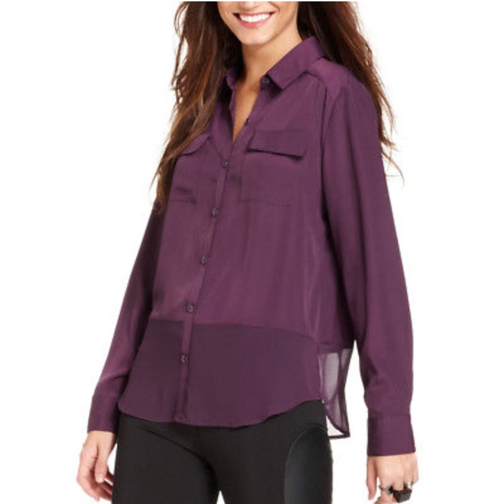 Kensie Long Sleeve Chiffon Top